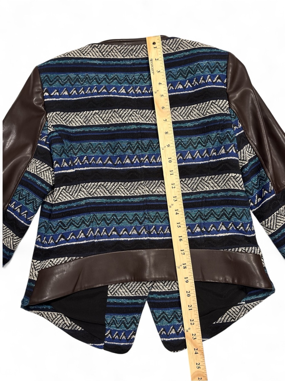 Laundry By Shelli Segal Aztec Pattern Jacket, Brown Faux Leather Accents SZ 6 - Picture 5 of 5